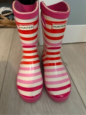 Hunter Striped Red and Pink Girls Rain Boots